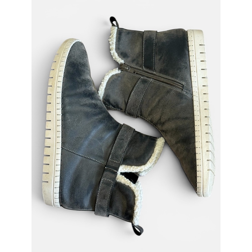 Ingaro Suffolk‎ Women 9M Gray Distressed Faux Shearling Trim Ankle Boots Zipper